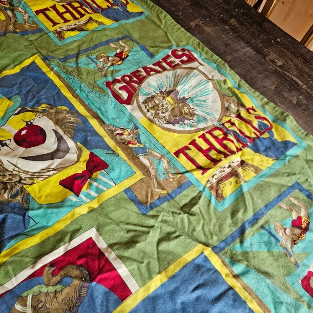 MCM Vintage Circus Valance Curtain Panel Greatest Thrill Clown Elephant Ruffle